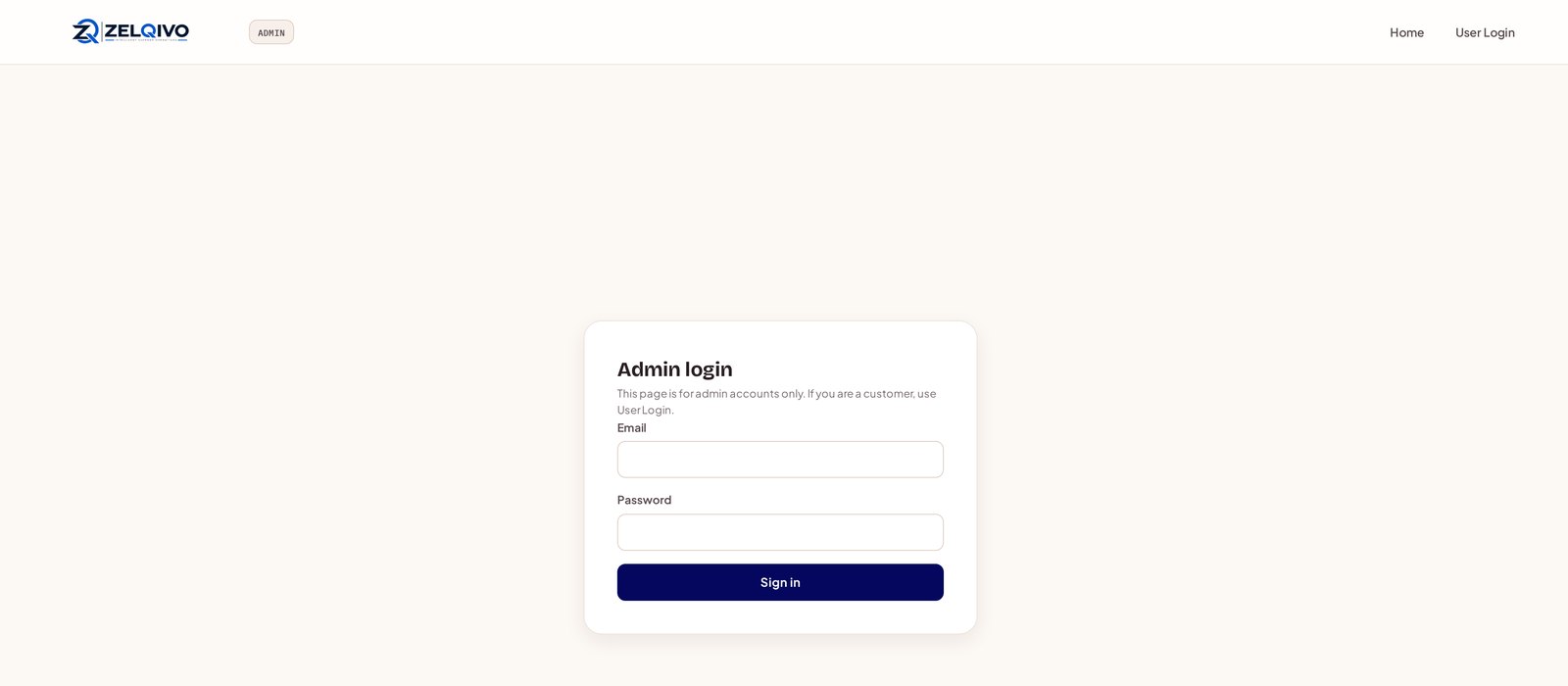 ZELQIVO-STS admin login screen with ZELQIVO branding